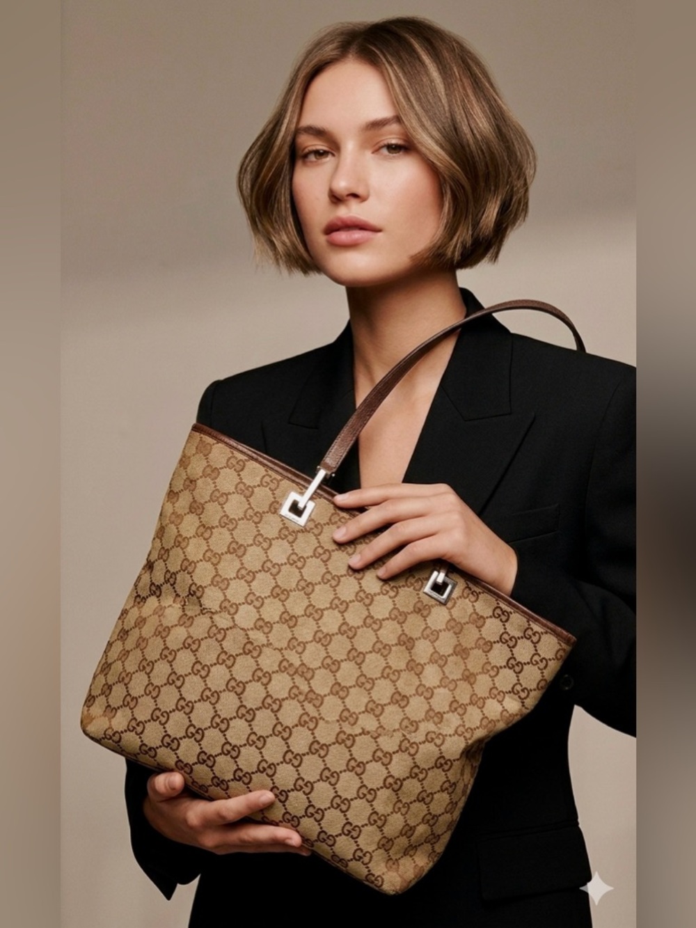 Authentic Vintage Gucci GG Monogram Canvas Tote Shoulder Bag w/COA - Picture 13 of 15